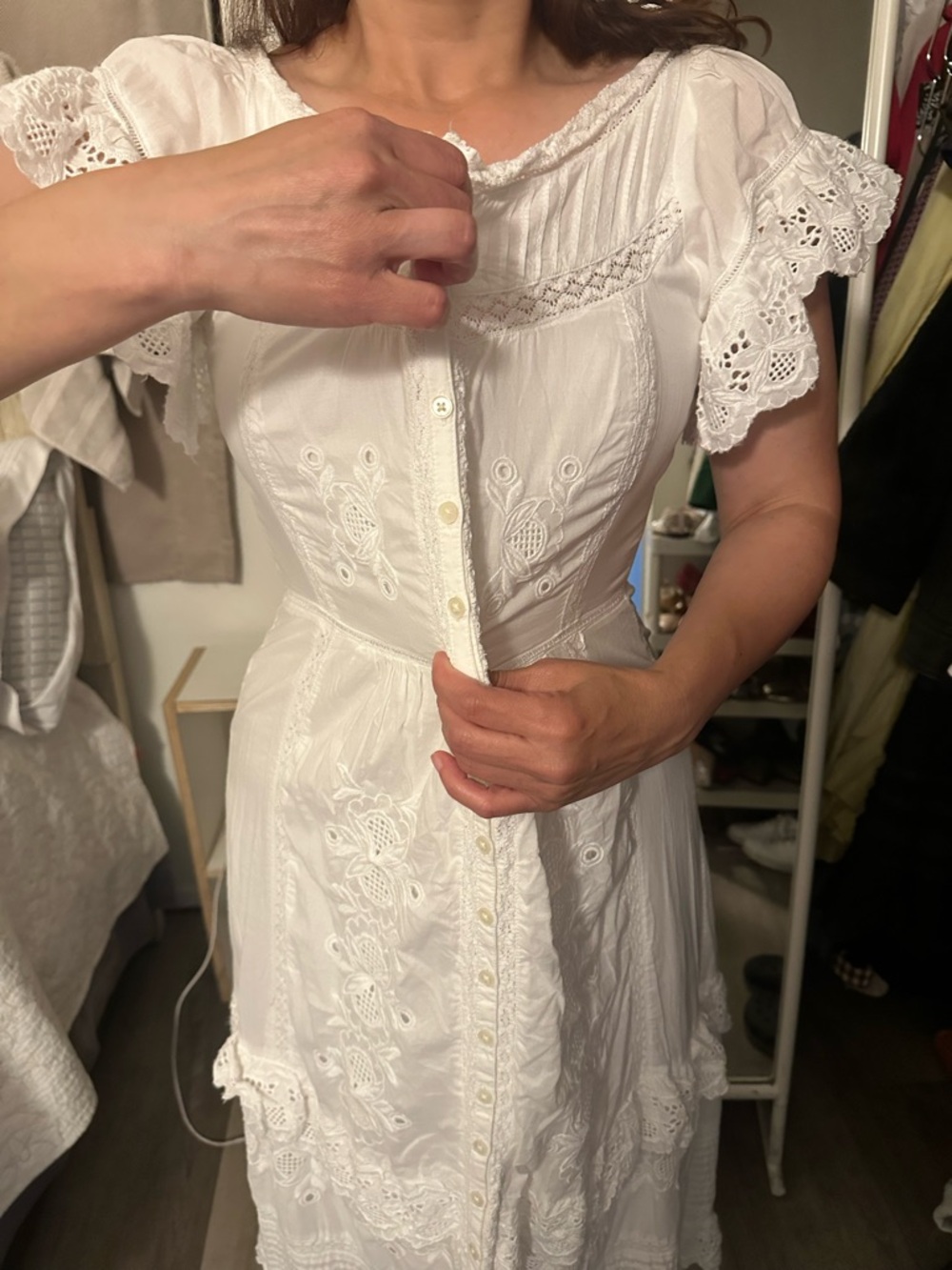 J. Crew White Eyelet Button-Front Maxi Dress with Ruffle Hem - Picture 8 of 8